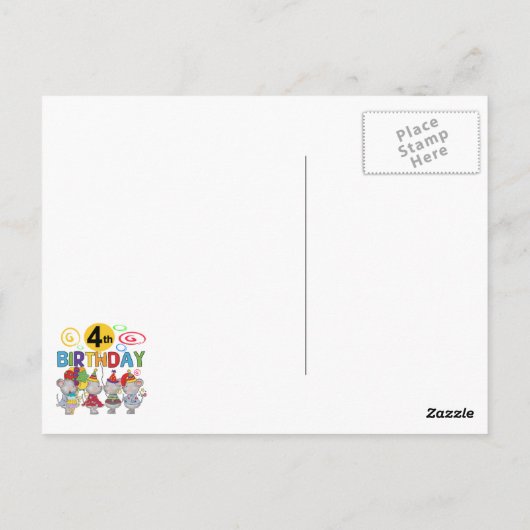 Carte Postale Mice 4th Birthday T-shirts et cadeaux (Dos)
