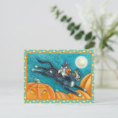 CARTE POSTALE MICE BLANCHE & CHAT NOIR SUR CHASSE HALLOWEEN SCAV (Debout devant)
