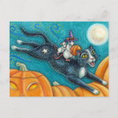 CARTE POSTALE MICE BLANCHE & CHAT NOIR SUR CHASSE HALLOWEEN SCAV (Devant)