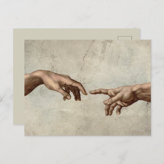 Carte Postale Michaelangelo mains création adam dieu (Devant / Derrière)