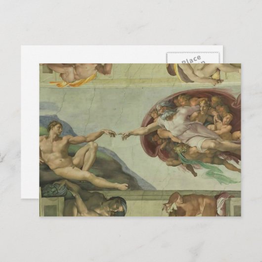 Carte Postale Michelangelo : Création d'Adam (Devant / Derrière)