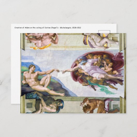 Carte Postale Michelangelo - Création d'Adam, Chapelle Sixtine (Devant / Derrière)