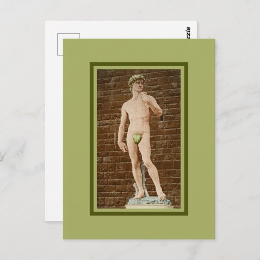 CARTE POSTALE MICHELANGELO DAVID AVEC FEUILLES DE FIGURE (Devant / Derrière)