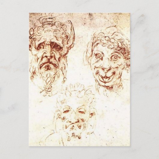 Carte Postale Michelangelo - Études de Grotesques (Devant)