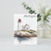 Carte Postale Michigan Phare des Grands Lacs Aquarelle Voyage (Debout devant)