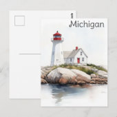 Carte Postale Michigan Phare des Grands Lacs Aquarelle Voyage (Devant / Derrière)
