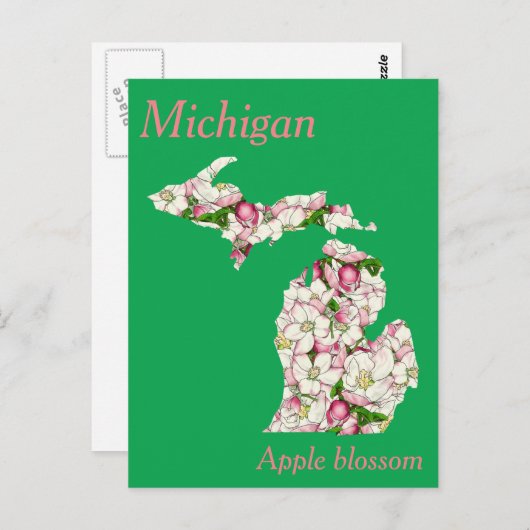 Carte Postale Michigan State Flower Collation Map (Devant / Derrière)
