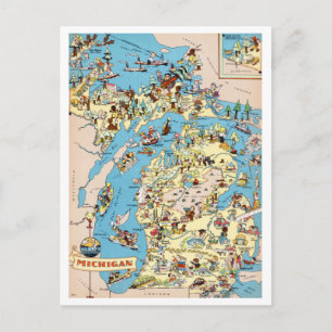 Carte Postale Michigan Vintage Funny Map