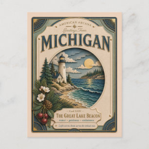 Carte Postale Michigan Vintage Paper Cut American Arcana
