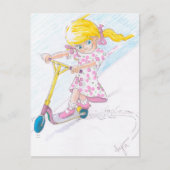 Carte Postale Micro-scooter fille Cartoon mignonne Micro Scooter (Devant)