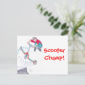 Carte Postale micro scooter microscooter tour dessin animé (Debout devant)