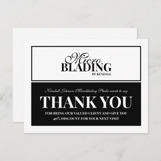 Carte Postale Microblading Noir Blanc Merci Client Remise (Devant / Derrière)