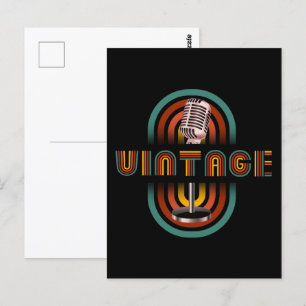 Carte Postale Microphone de Musique Vintage Chanter