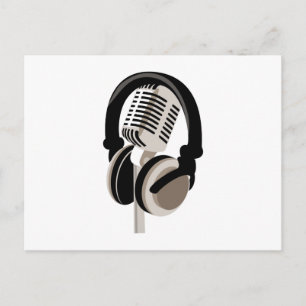 Carte Postale Microphone vintage avec casque