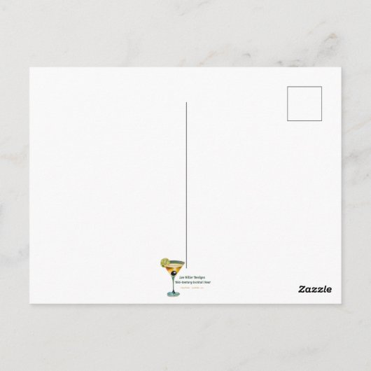 Carte Postale Mid Century Black Cat Merry Martini Christmas (Dos)