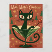 Carte Postale Mid Century Black Cat Merry Martini Christmas (Devant)