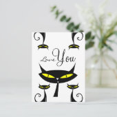 Carte Postale Mid Century Modern 1950s Atomique Chat Noir Love Y (Debout devant)