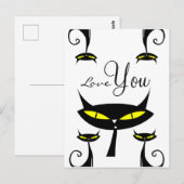 Carte Postale Mid Century Modern 1950s Atomique Chat Noir Love Y (Devant / Derrière)