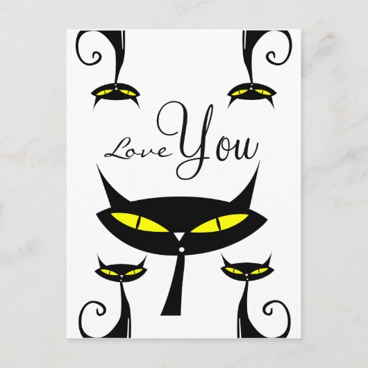 Carte Postale Mid Century Modern 1950s Atomique Chat Noir Love Y (Devant)