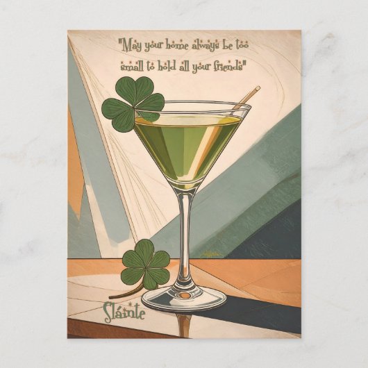 Carte Postale Mid Century Modern Art Shamrock Martini Sláinte!  (Devant)