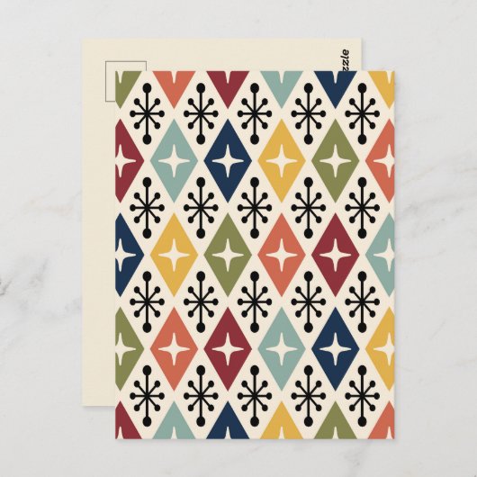 Carte Postale Mid Century Moderne Rétro Motif Starburst (Devant / Derrière)
