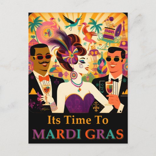 Carte Postale Mid Century Retro 60s Mardi Gras Cocktail Party (Devant)