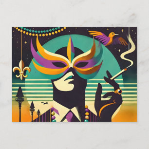 Carte Postale Mid Century Retro 60s Mardi Gras L'Homme qui Fume