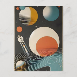 Carte Postale Mid Century Space Age Art Galaxy Waves