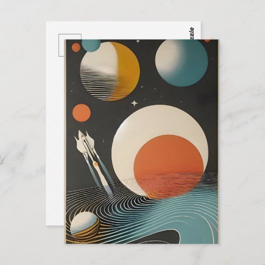 Carte Postale Mid Century Space Age Art Galaxy Waves (Devant / Derrière)