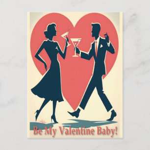 Carte Postale Mid Century Valentine Hip Martini Dancing Couple