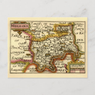 Carte Postale Middlesex Middle Sex Comté Angleterre Old Atlas Ca