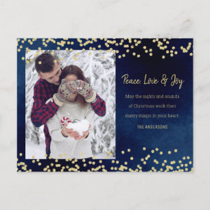 Carte Postale Midnight Blue Gold Peace Love Joy Holiday Dotée