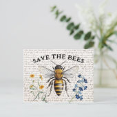 Carte Postale Miel Abee Sauvez les abeilles Script Flowers (Debout devant)