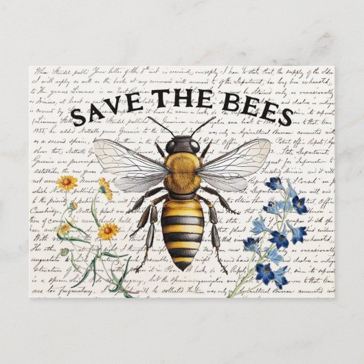 Carte Postale Miel Abee Sauvez les abeilles Script Flowers (Devant)