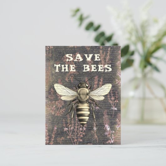 Carte Postale Miel Abeille Sauvez les abeilles Script Monochrome (Debout devant)