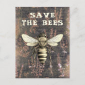 Carte Postale Miel Abeille Sauvez les abeilles Script Monochrome (Devant)