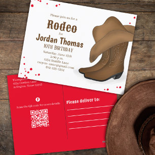 Carte Postale Mignon Anniversaire Cowboy Rodeo QR Code Médias so