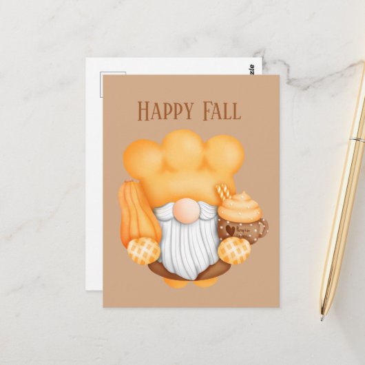 Carte Postale mignon Automne Saison cuisson gnome ajouter du tex (Devant/Arrière en situation)
