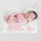 Carte Postale mignon bébé style script photo faire-part de naiss (Devant)