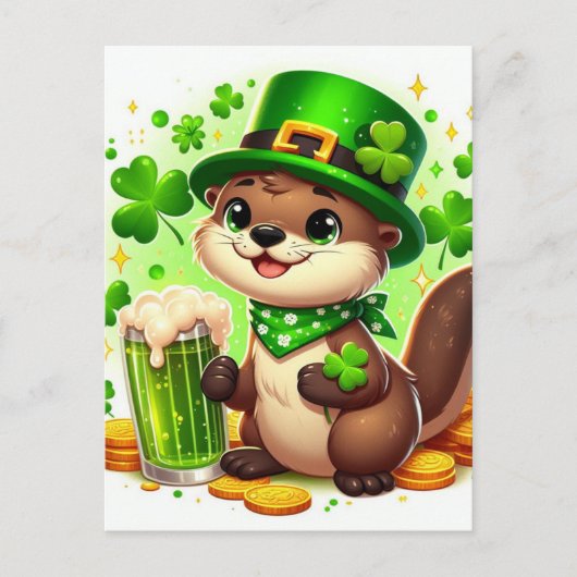 Carte Postale Mignon Bière Verte de la Saint-Patrick de Loutre (Devant)