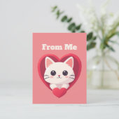 Carte Postale Mignon Chat Blanc avec Design Kawaii Kitty Love (Debout devant)