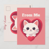 Carte Postale Mignon Chat Blanc avec Design Kawaii Kitty Love (Devant / Derrière)