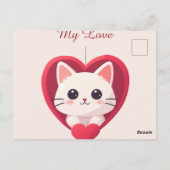 Carte Postale Mignon Chat Blanc avec Design Kawaii Kitty Love (Dos)