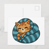 Carte Postale Mignon Chat Orange Endormi Sous Couverture Design  (Devant / Derrière)