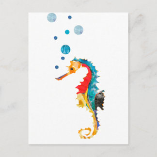 Carte Postale Mignon CHEVAL MARIN aquarelle cheval marin Animal