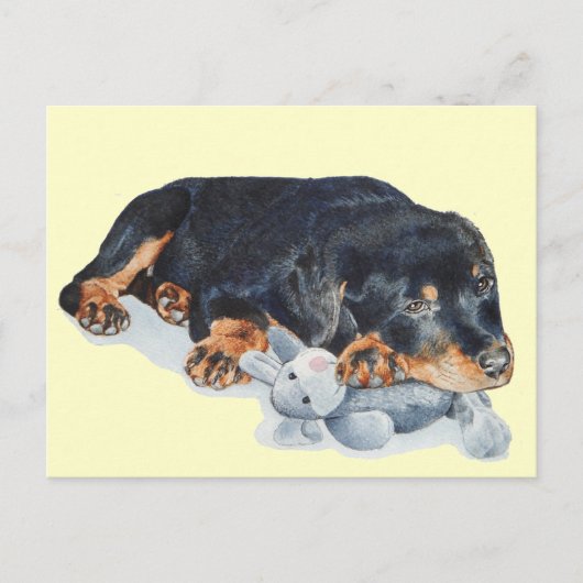 Carte Postale mignon chiot chien rottweiler bouddling ourson art (Devant)