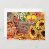 Carte Postale Mignon, Coloré, Citrouille, Halloween (Devant / Derrière)