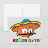 Carte Postale Mignon Drôle Coloré Cartoon Chat Cinco de Mayo (Devant / Derrière)
