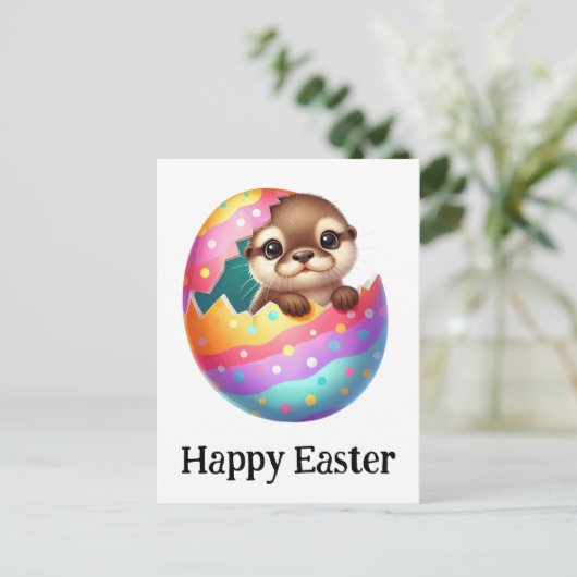 Carte Postale Mignon Drôle Mignon Pâques Loutre Bébé (Debout devant)