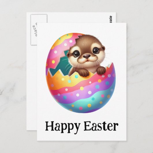 Carte Postale Mignon Drôle Mignon Pâques Loutre Bébé (Devant / Derrière)